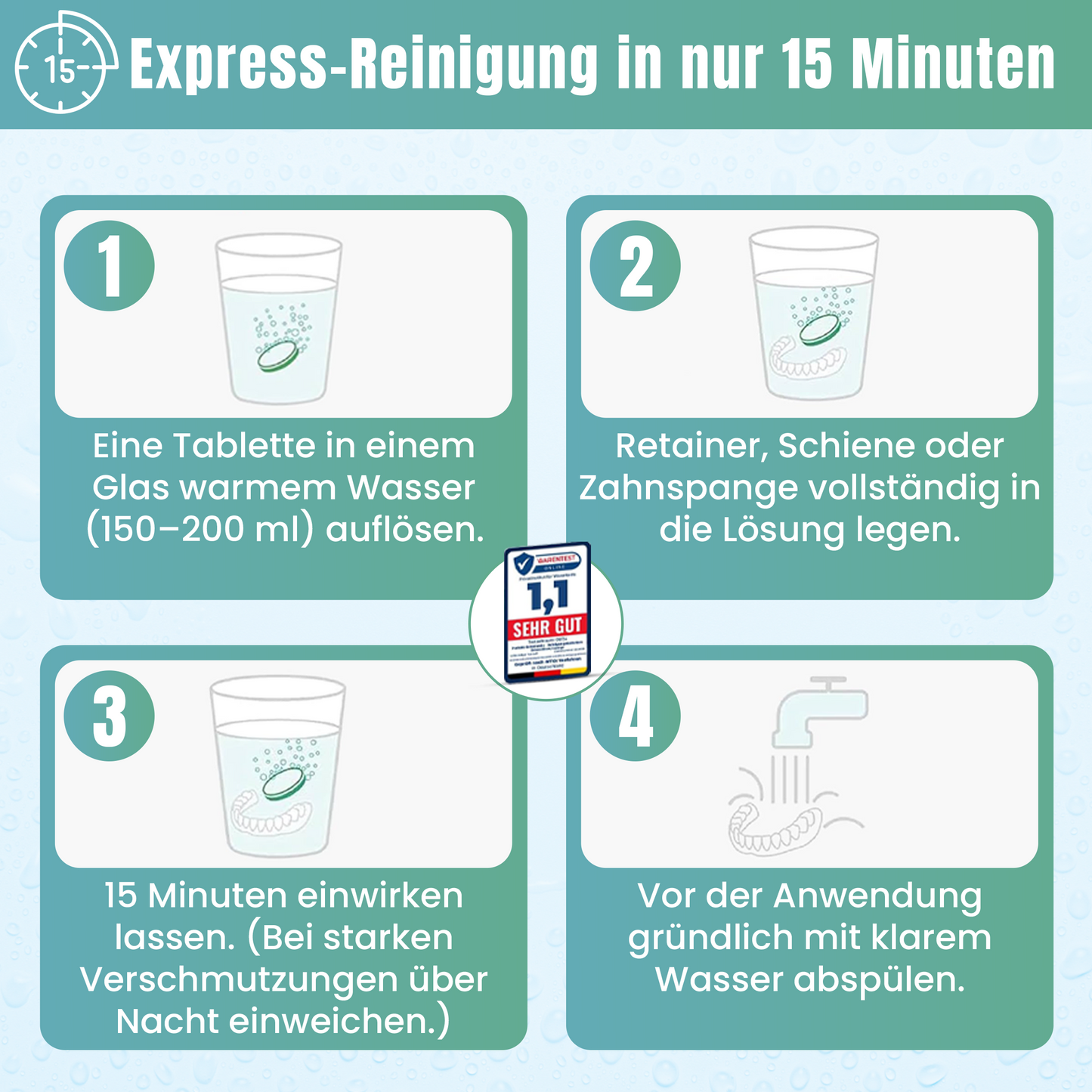 120× Reinigungstabletten für Retainer, Zahnspangen & Zahnschienen – Starke Gebissreiniger Tabs