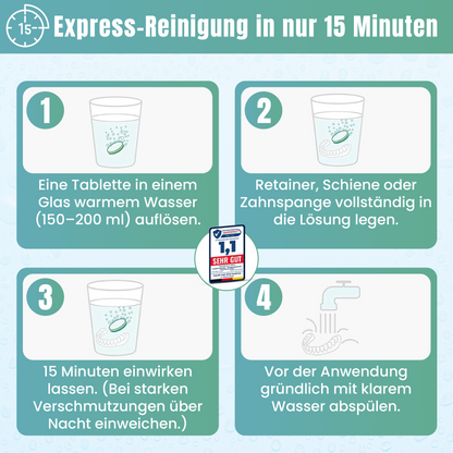 120× Reinigungstabletten für Retainer, Zahnspangen & Zahnschienen – Starke Gebissreiniger Tabs