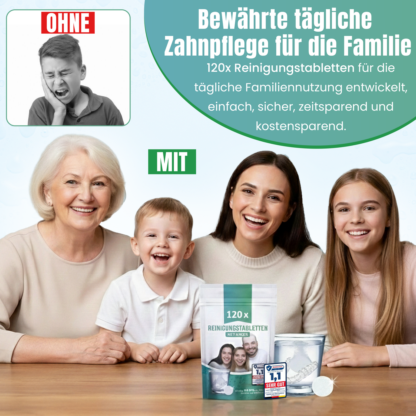 120× Reinigungstabletten für Retainer, Zahnspangen & Zahnschienen – Starke Gebissreiniger Tabs