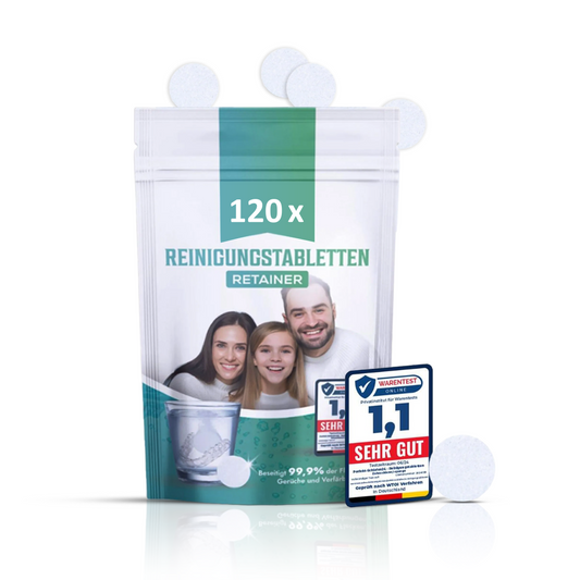 120× Reinigungstabletten für Retainer, Zahnspangen & Zahnschienen – Starke Gebissreiniger Tabs