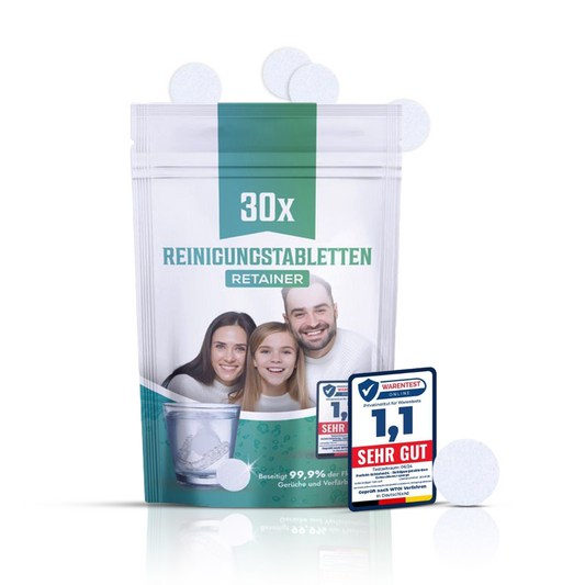 30 x Reinigungstabletten für Retainer, Zahnspangen und Zahnschienen - Retainer brite, Prothesenreinigung - Gebissreiniger Tabs, Zahnspangen, Zahnprothesen Reiniger, Zahnersatz