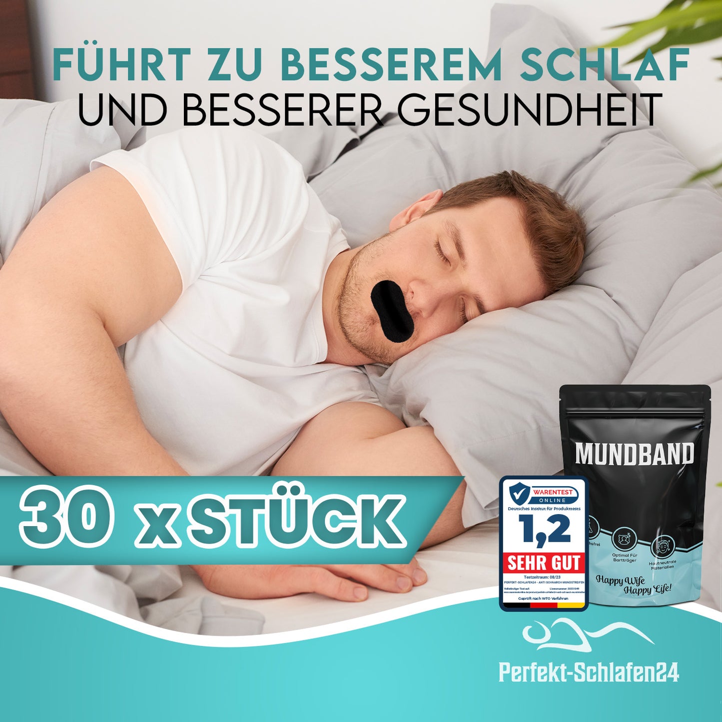 30 x Antischnarch Mundpflaster in Schwarz, Mundtapes zum Schlafen