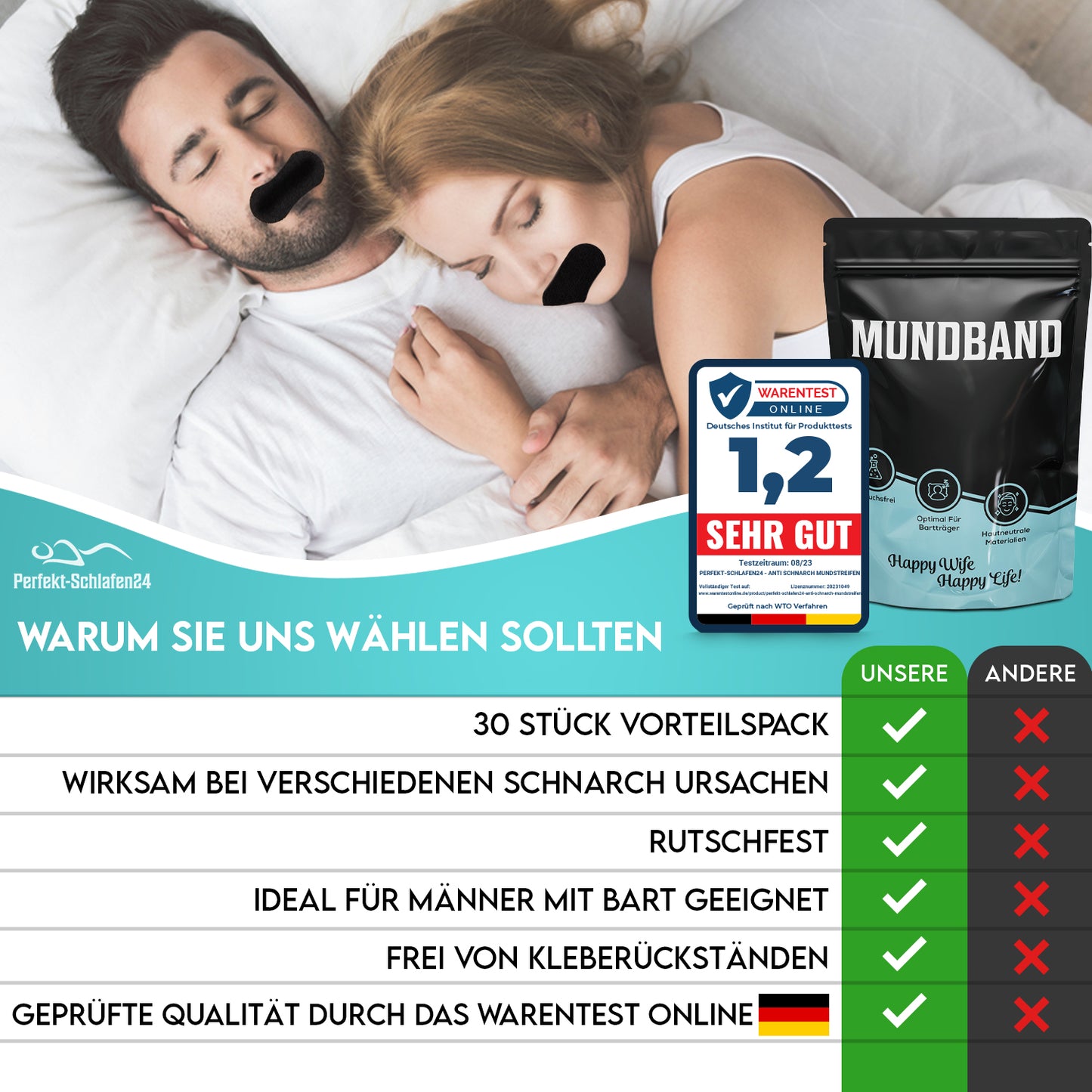 30 x Antischnarch Mundpflaster in Schwarz, Mundtapes zum Schlafen